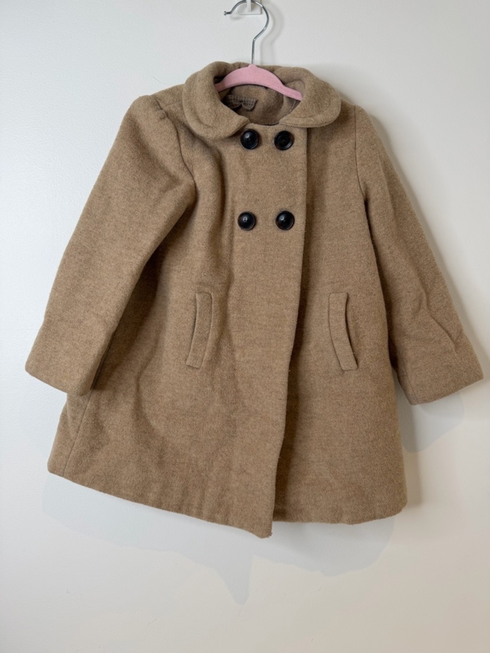 Zara Kids Toddler Girl Wool Blend Coat Camel Tan - Peter Pan Collar size 24-36 m